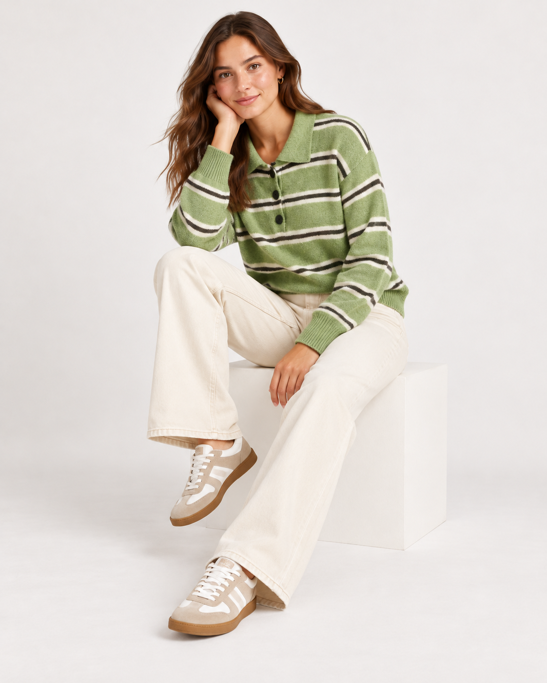 PULL POLO RAYÉ VERT