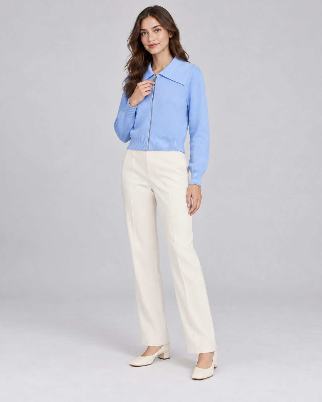 CARDIGAN ZIPPÉ BLEU AVEC COL