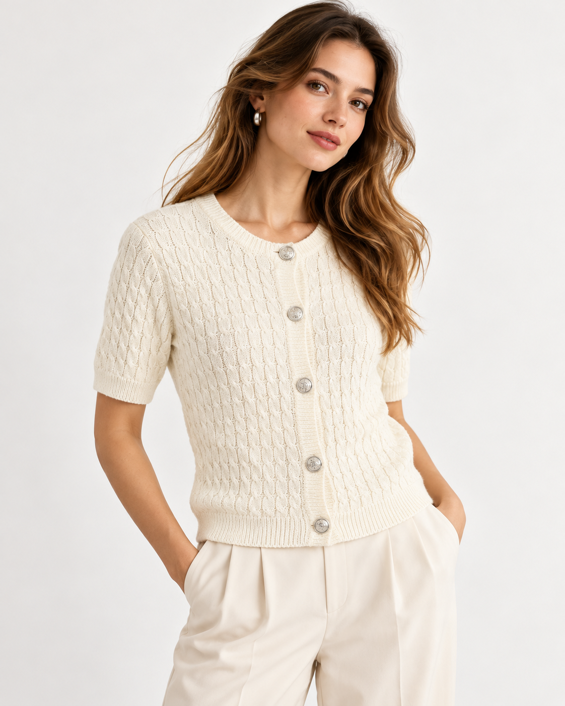 CARDIGAN MANCHE COURTE BOUTONNÉ