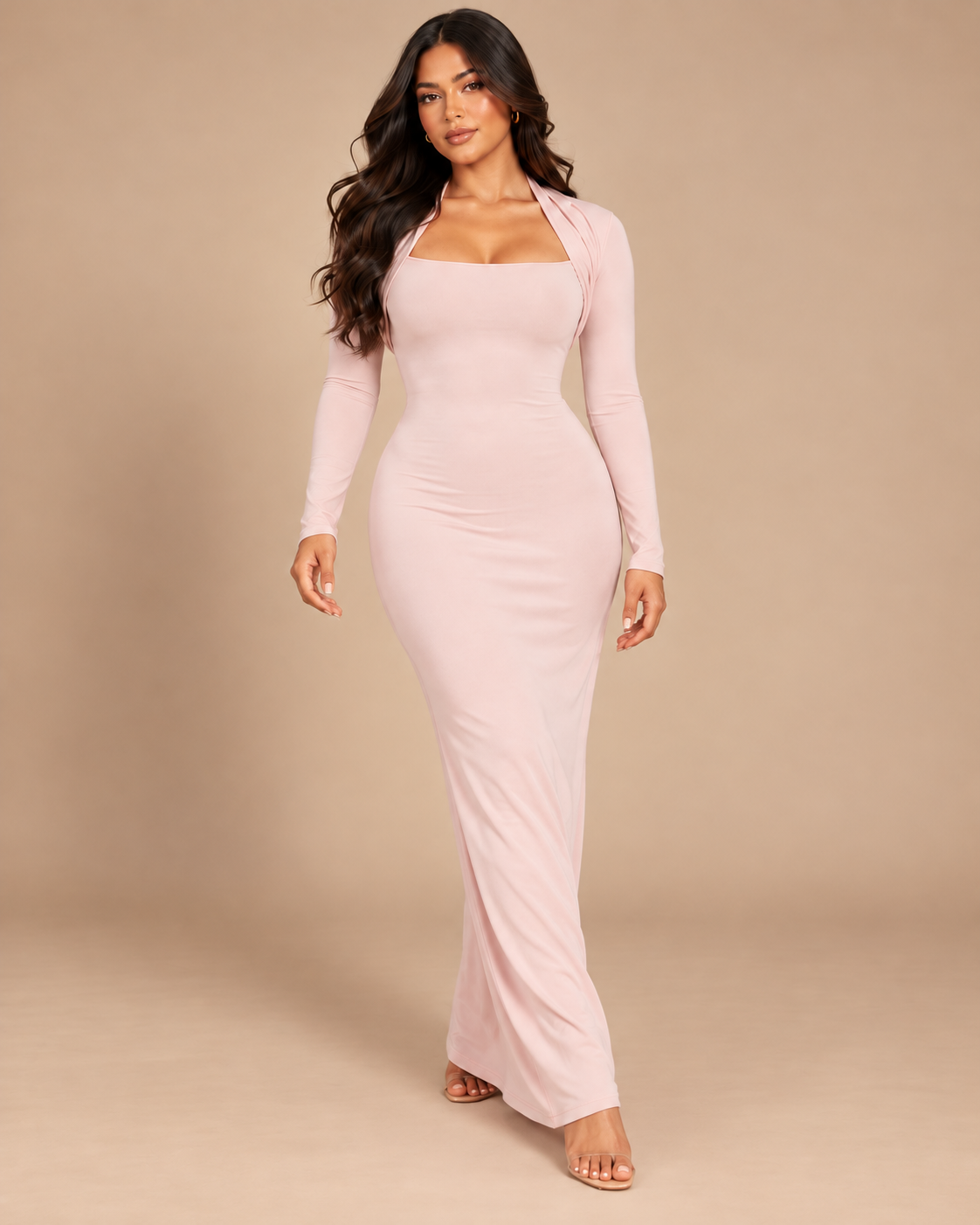 ROBE LONGUE EN MAILLE COL CARRÉ