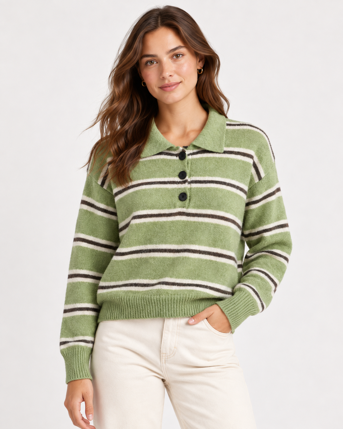 PULL POLO RAYÉ VERT