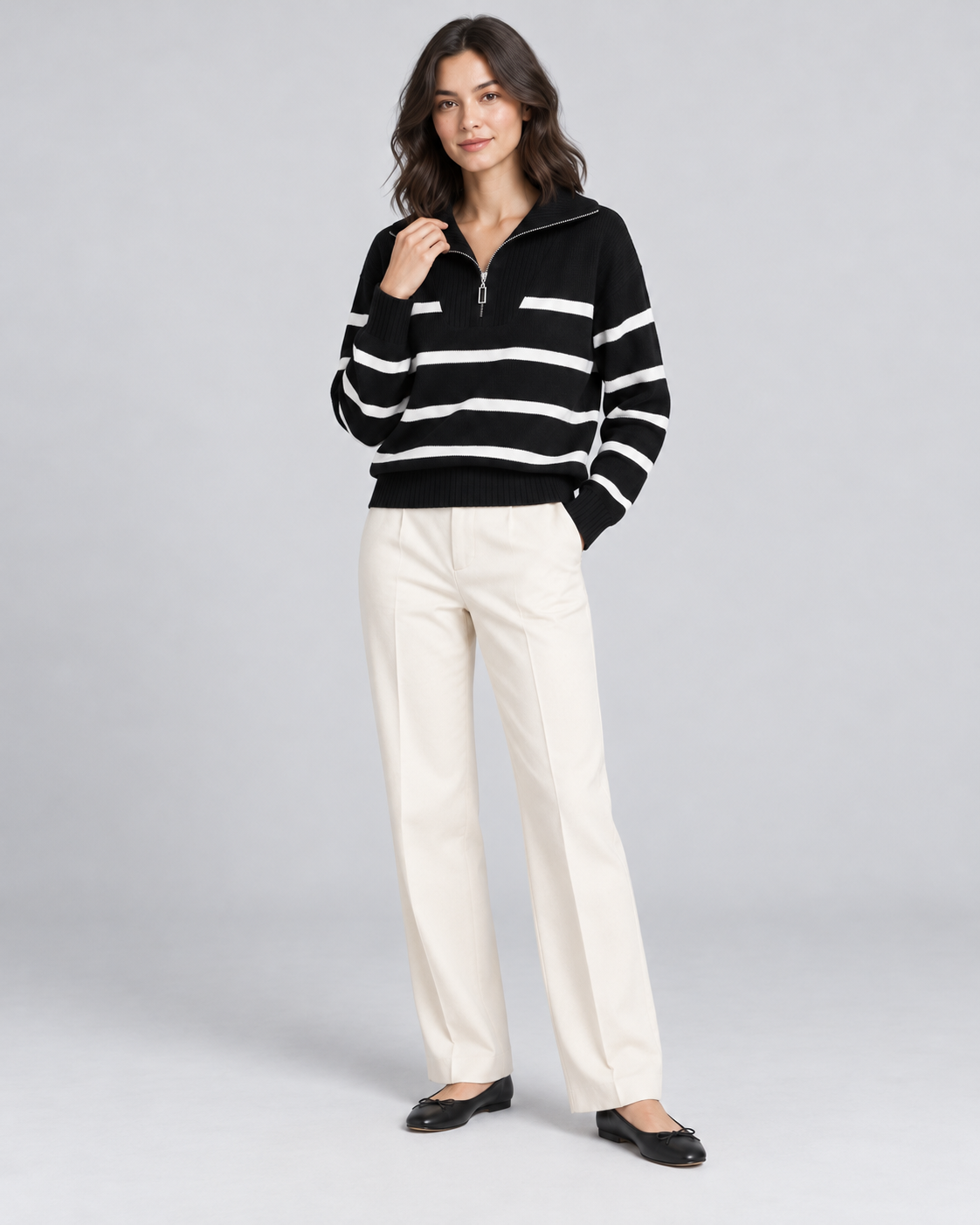 PULL RAYÉ DEMI-ZIP
