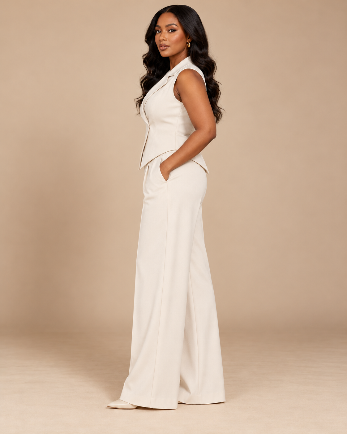 ENSEMBLE GILET TAILLEUR PANTALON PLISSÉ