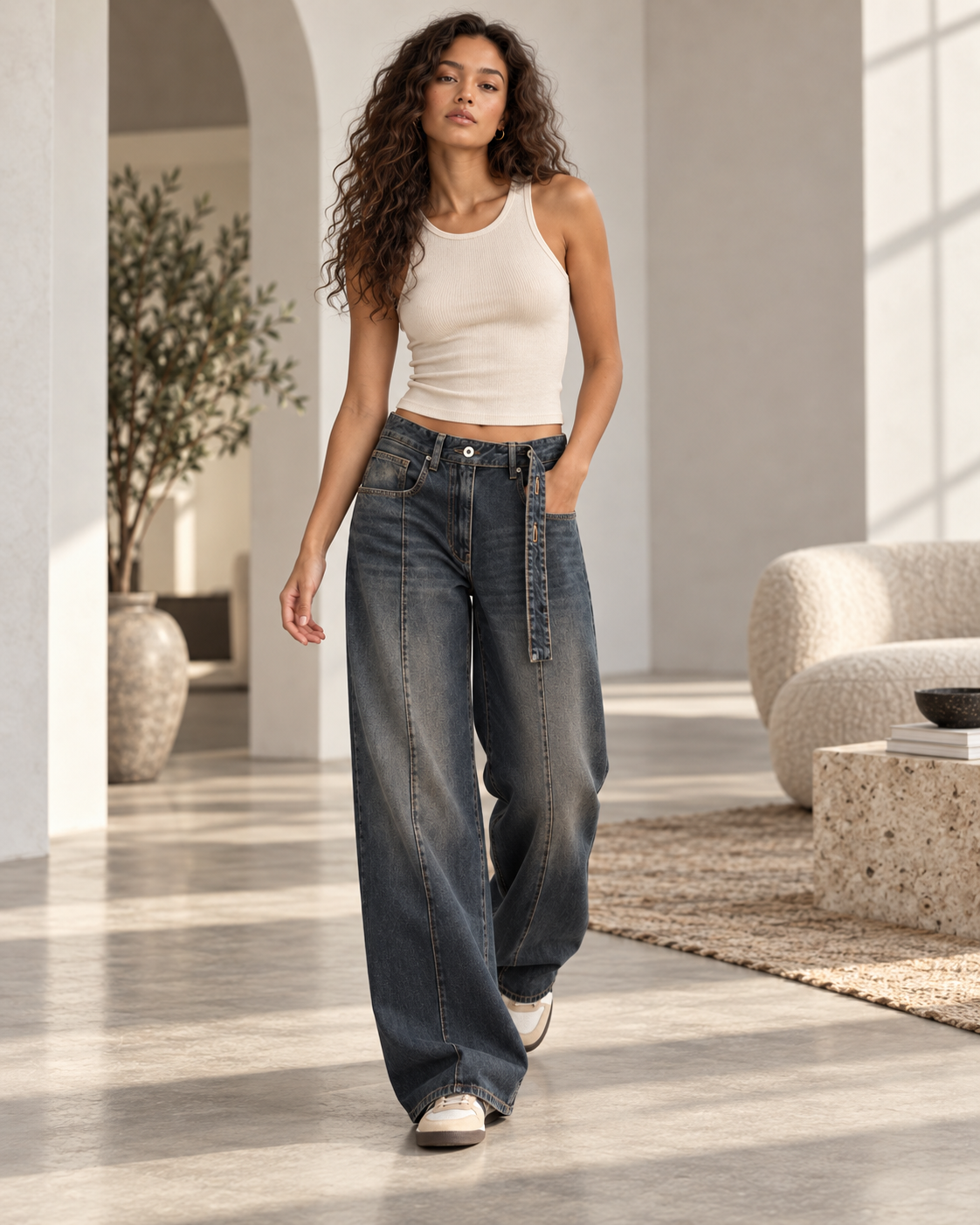 JEAN LARGE À CEINTURE