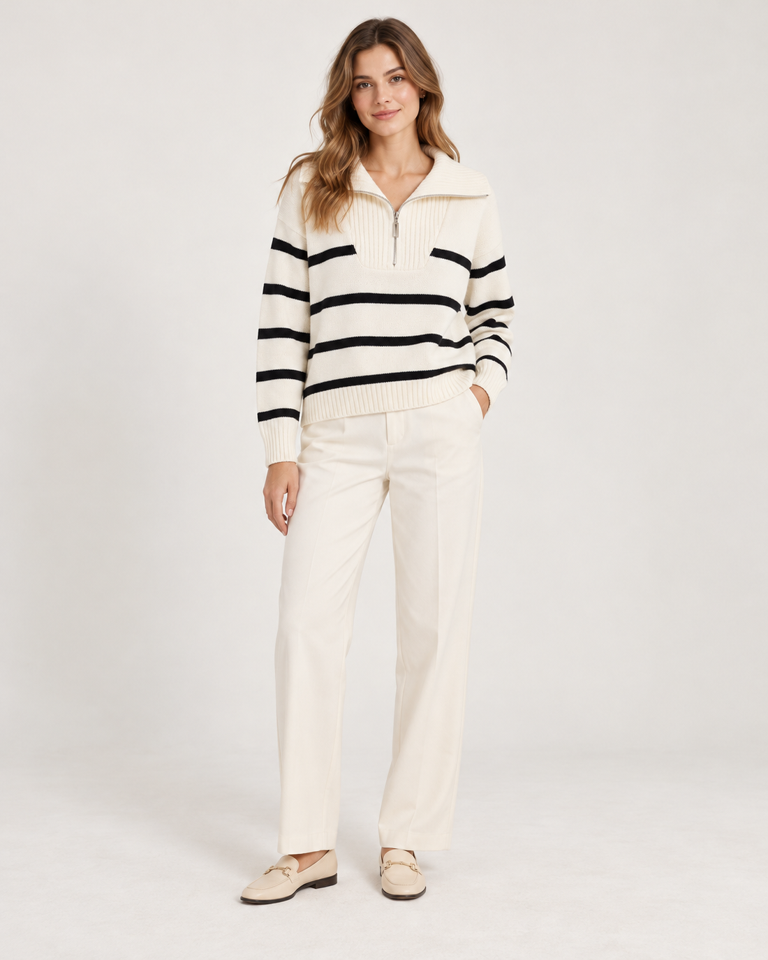 PULL RAYÉ DEMI-ZIP