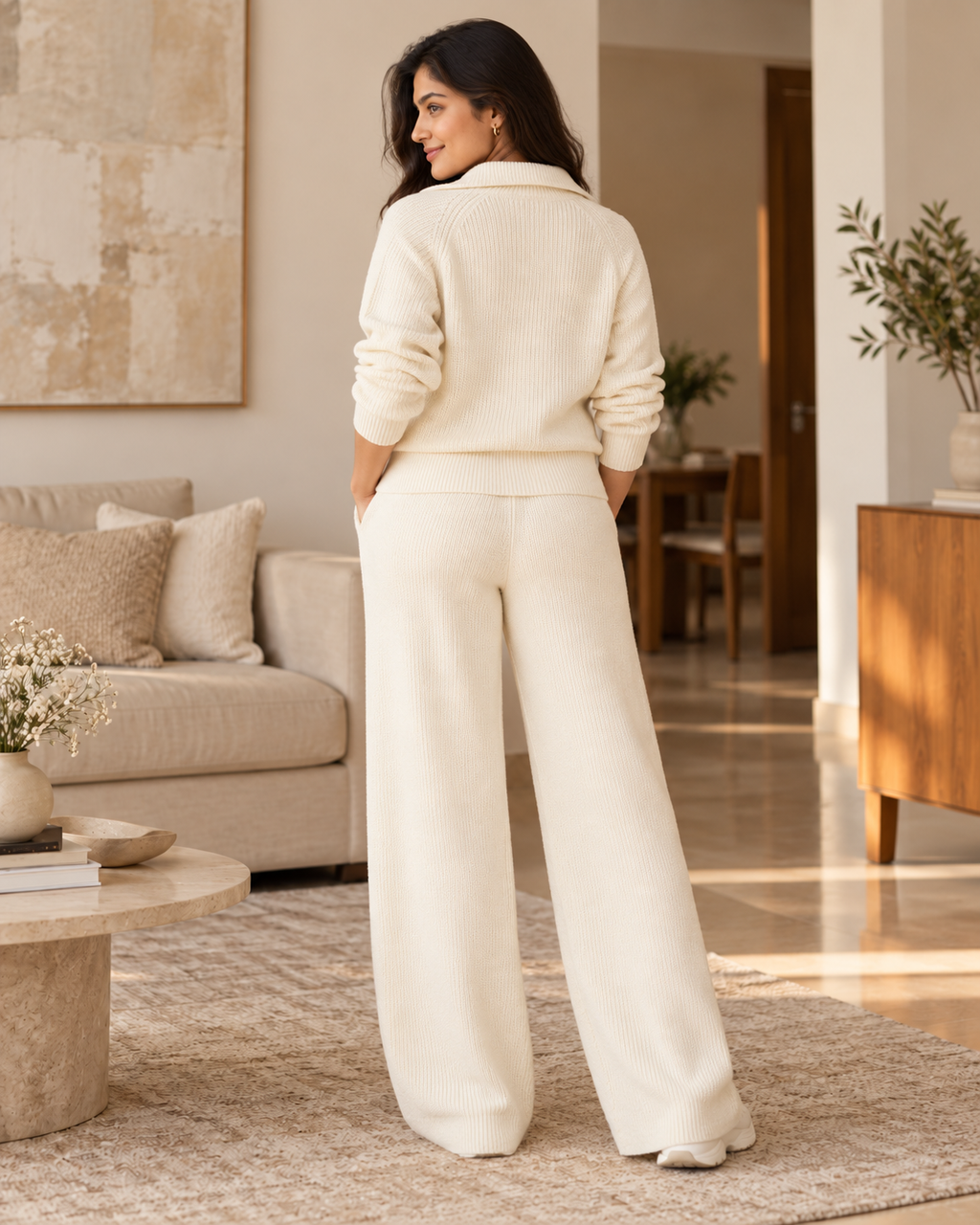 ENSEMBLE VESTE ZIPPÉE PANTALON CORDON EN MAILLE