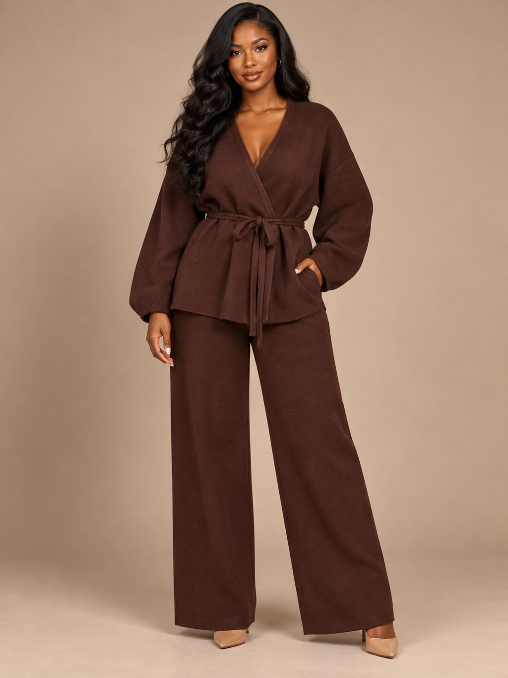 ENSEMBLE CARDIGAN CROISÉ PANTALON