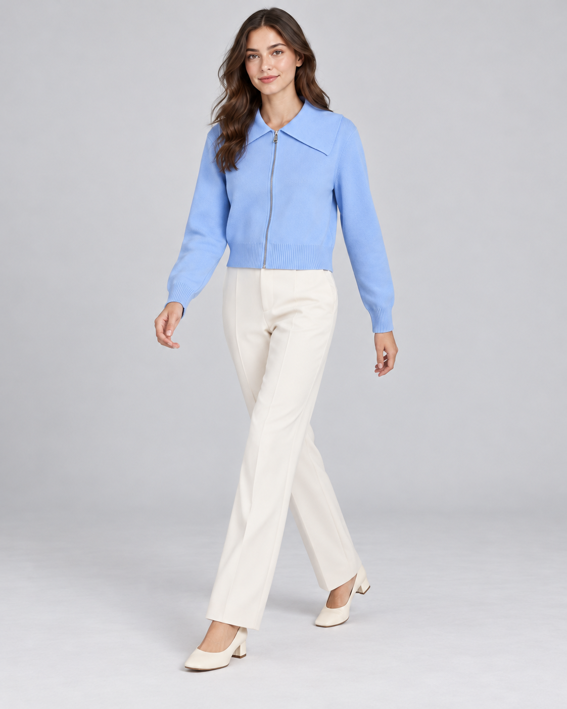 CARDIGAN ZIPPÉ BLEU AVEC COL