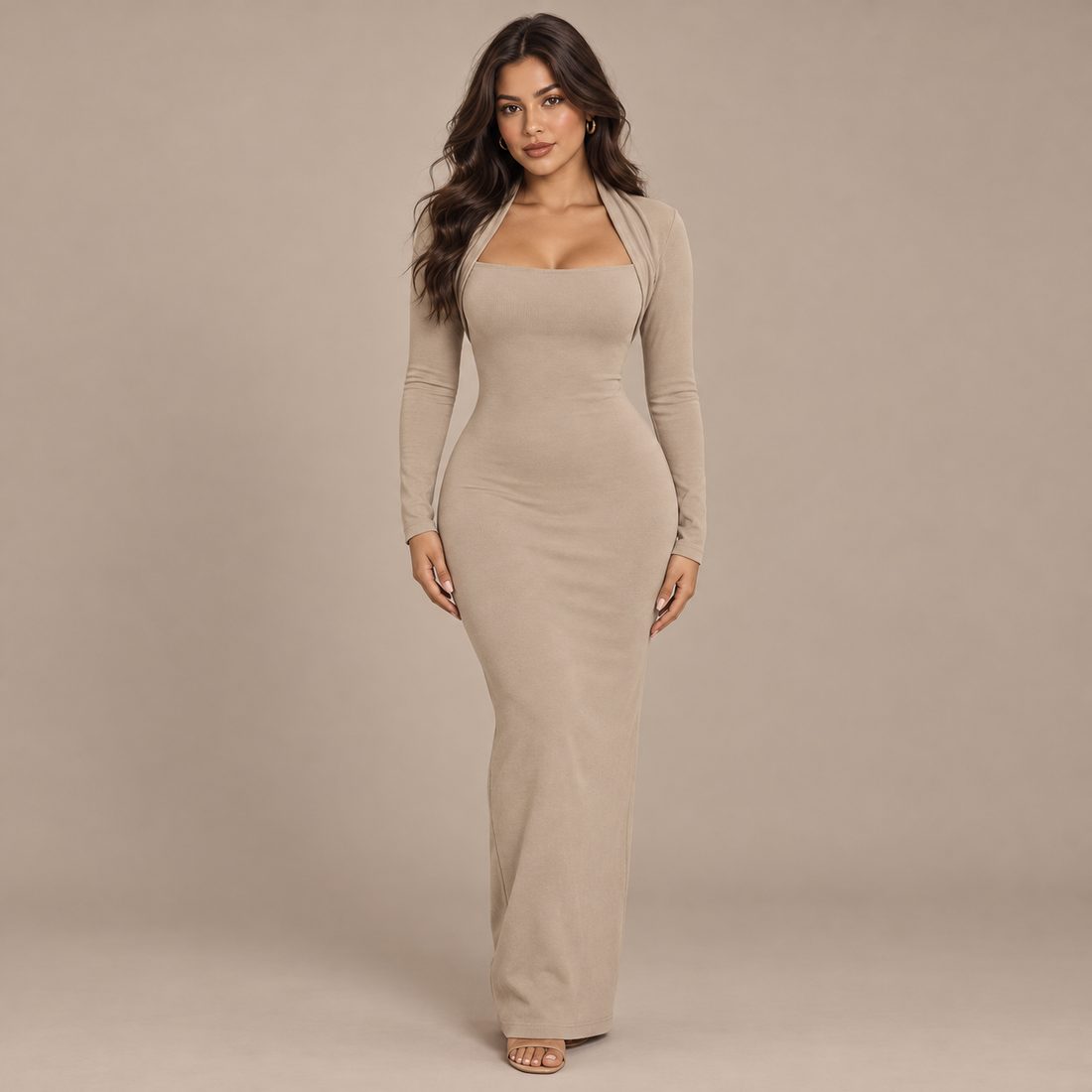 ROBE LONGUE EN MAILLE COL CARRÉ