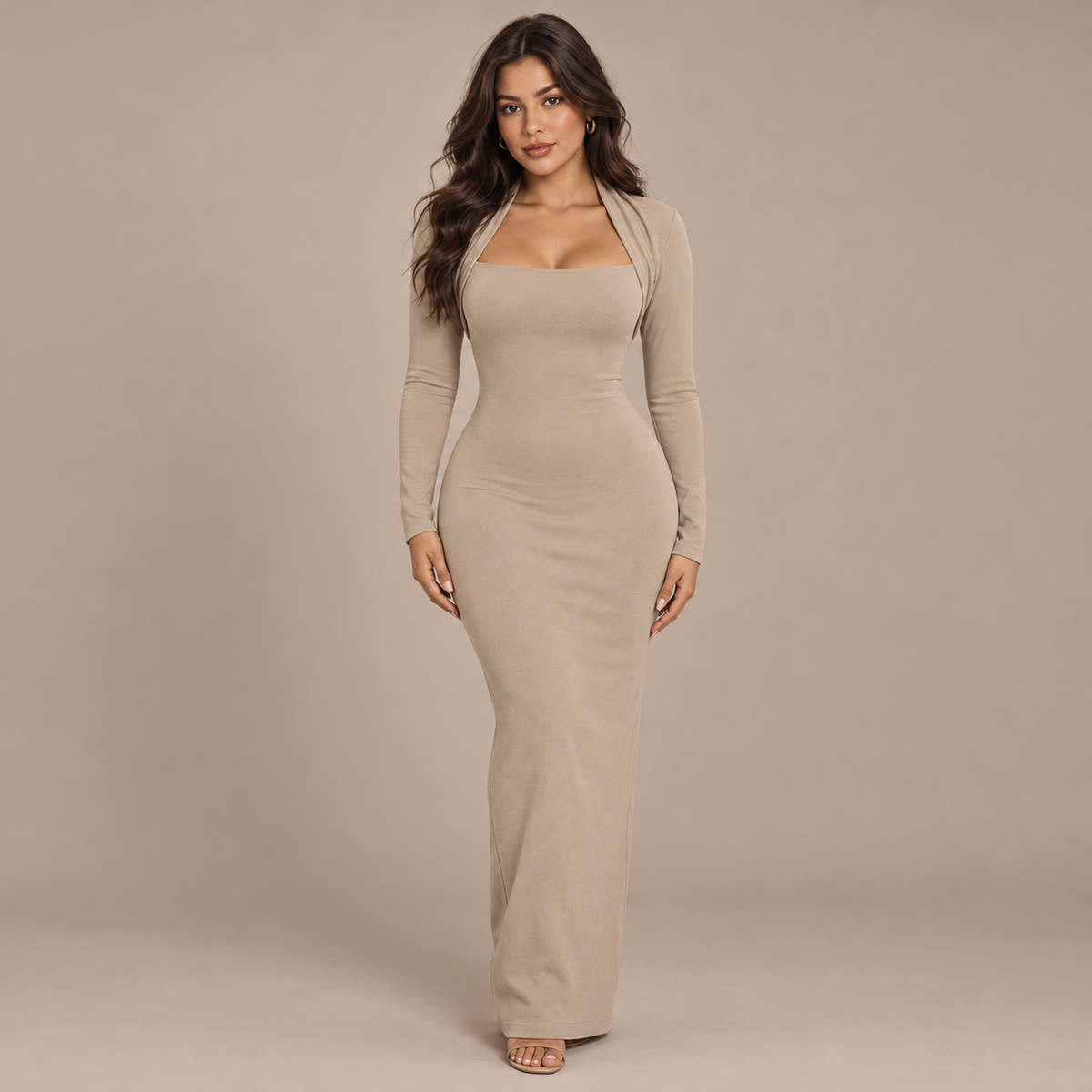ROBE LONGUE EN MAILLE COL CARRÉ