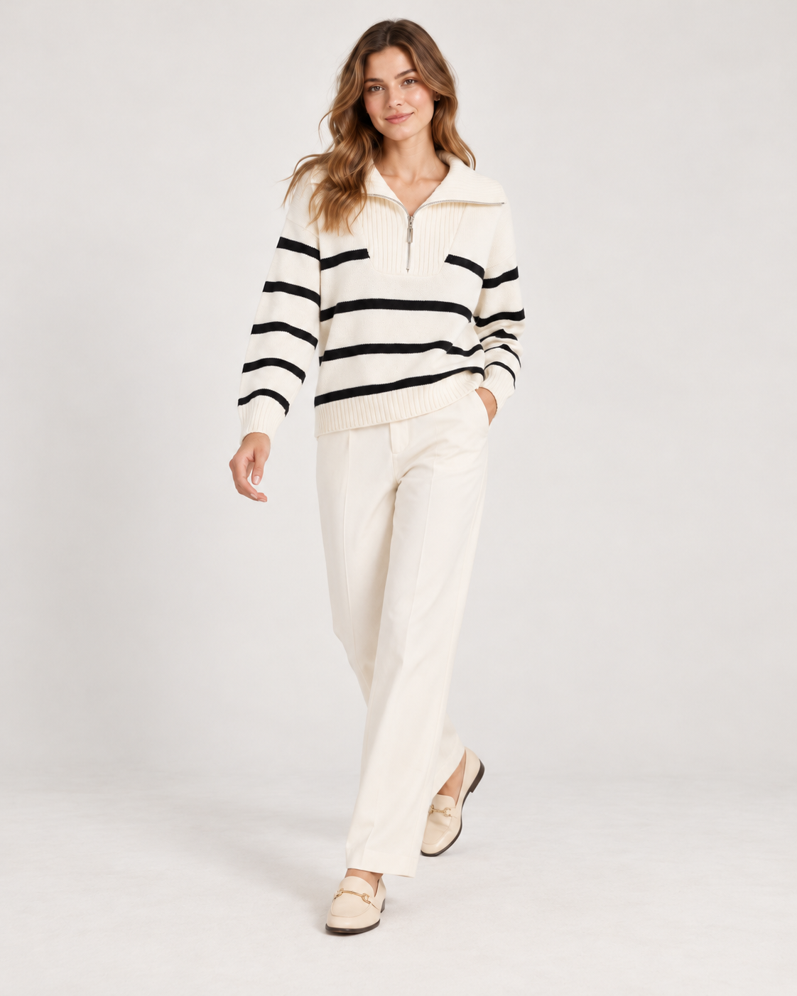 PULL RAYÉ DEMI-ZIP