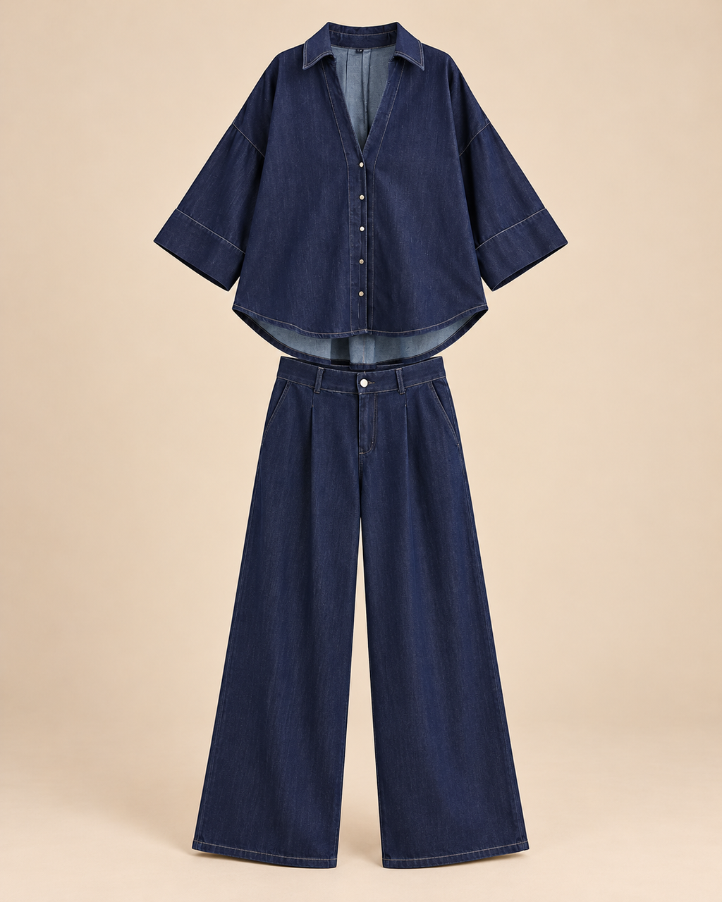 ENSEMBLE CHEMISE EN JEAN PANTALON LARGE