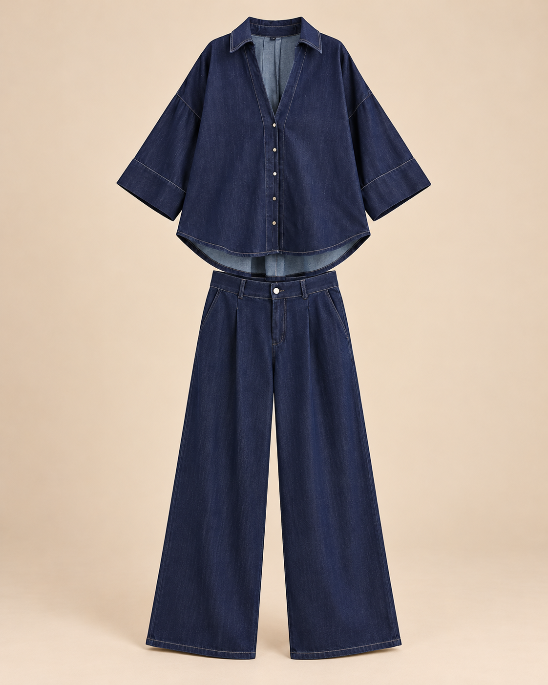 ENSEMBLE CHEMISE EN JEAN PANTALON LARGE