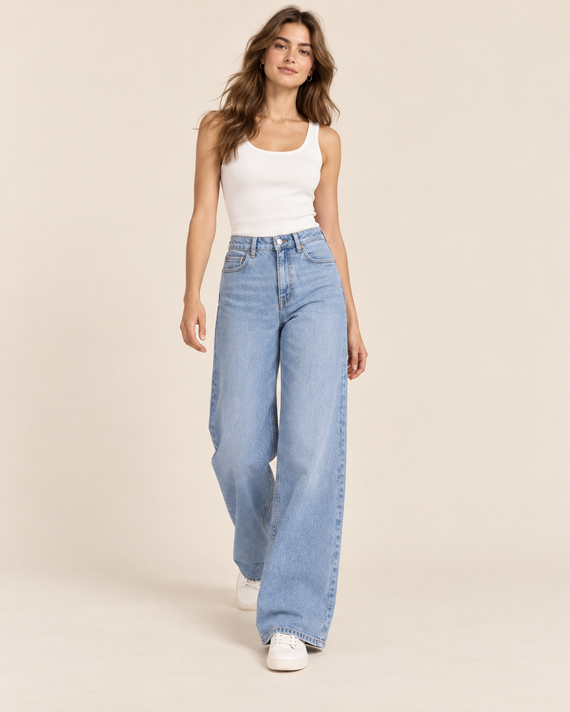 JEAN LARGE BLEU BEIGE MARINE
