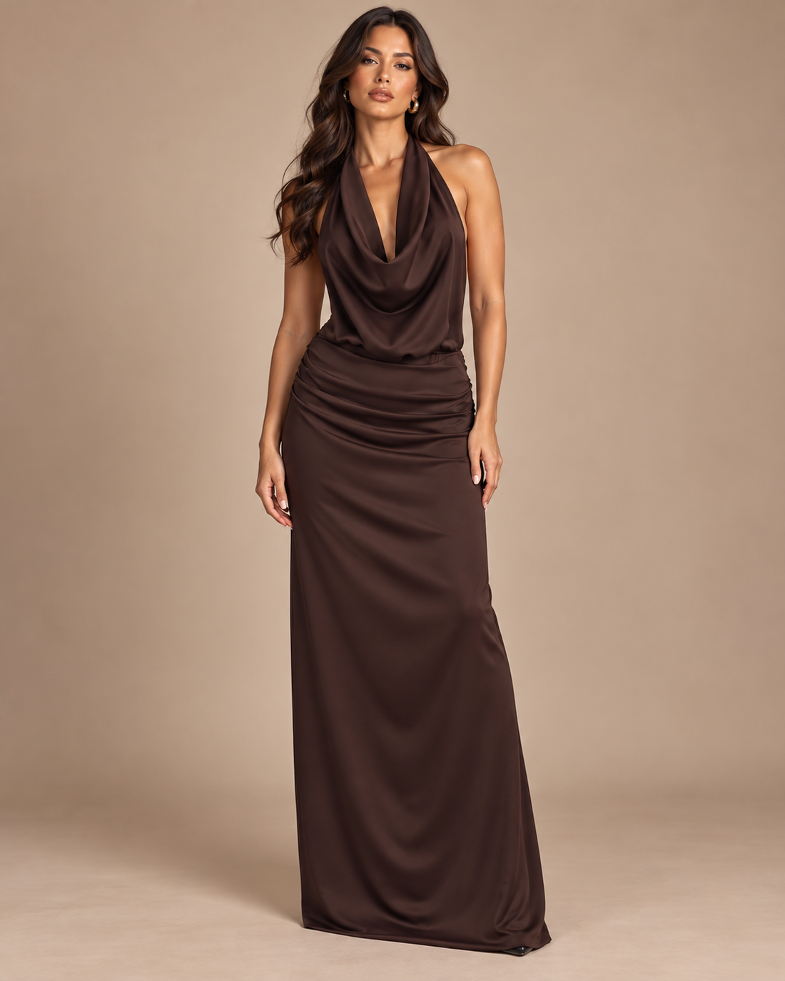 ROBE MI-LONGUE DRAPÉE COL AMÉRICAIN
