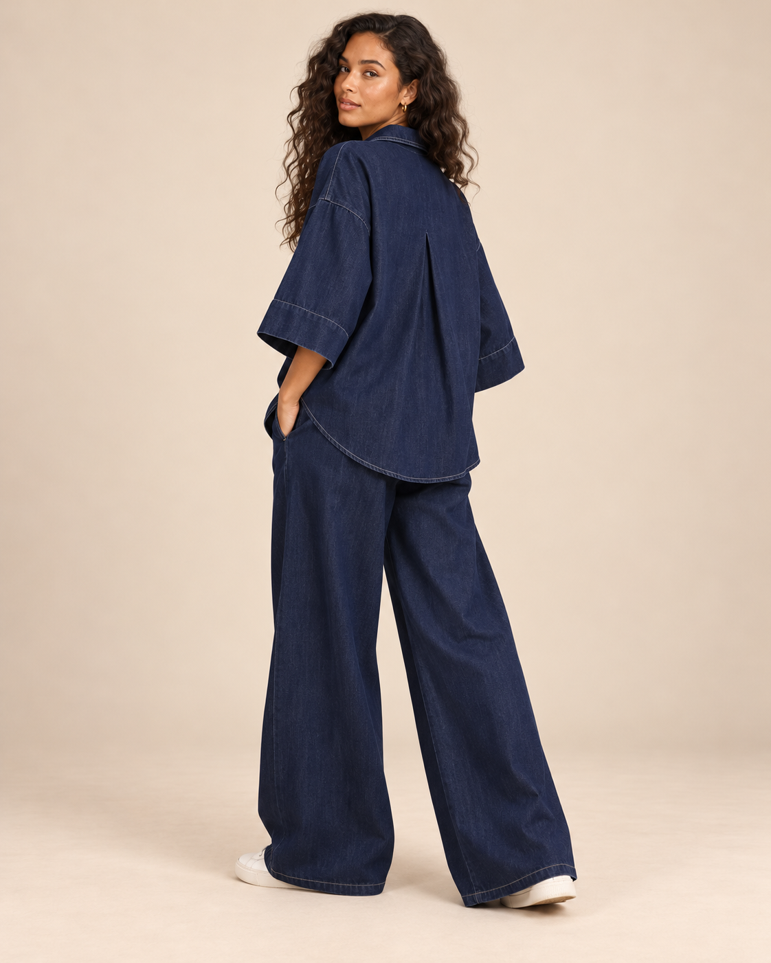ENSEMBLE CHEMISE EN JEAN PANTALON LARGE
