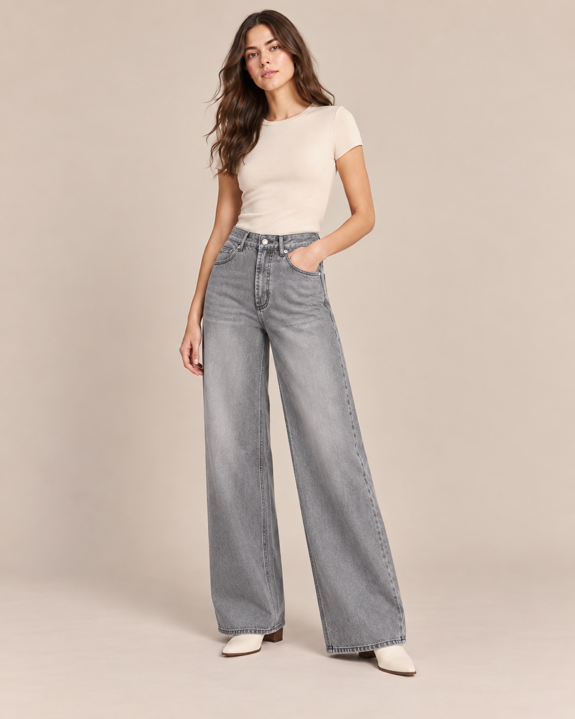 JEAN LARGE TAILLE HAUTE DÉLAVÉ