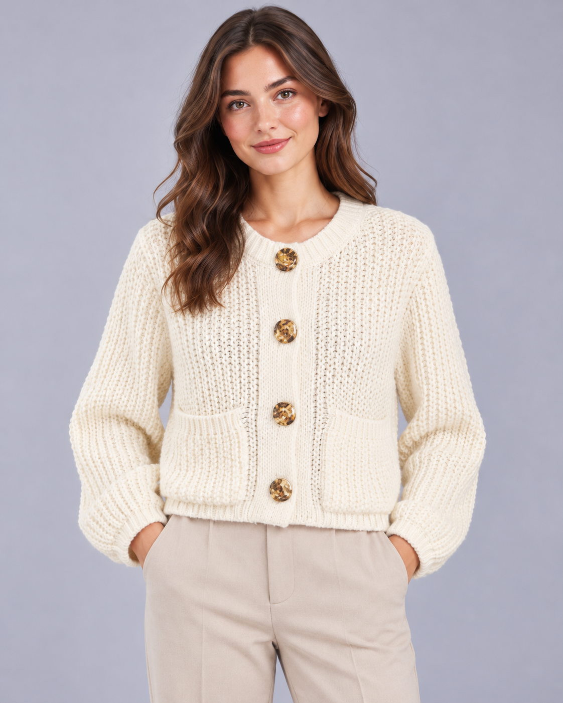 CARDIGAN ÉPAIS UNI BOUTONNÉ