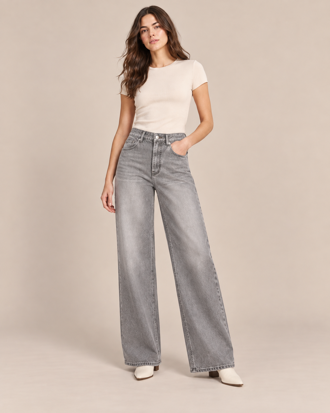 JEAN LARGE TAILLE HAUTE DÉLAVÉ