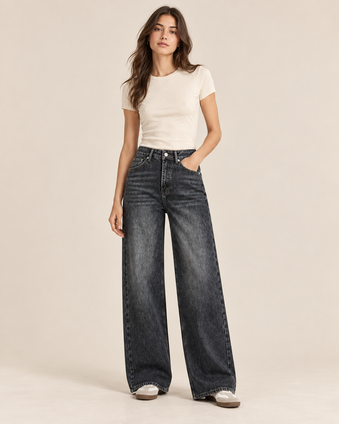 JEAN LARGE TAILLE HAUTE DÉLAVÉ