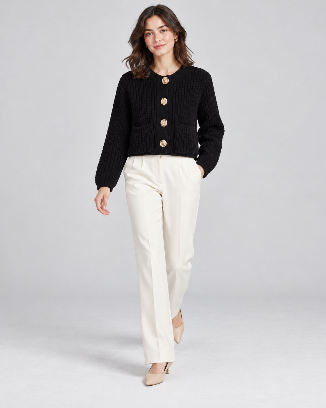 CARDIGAN ÉPAIS UNI BOUTONNÉ