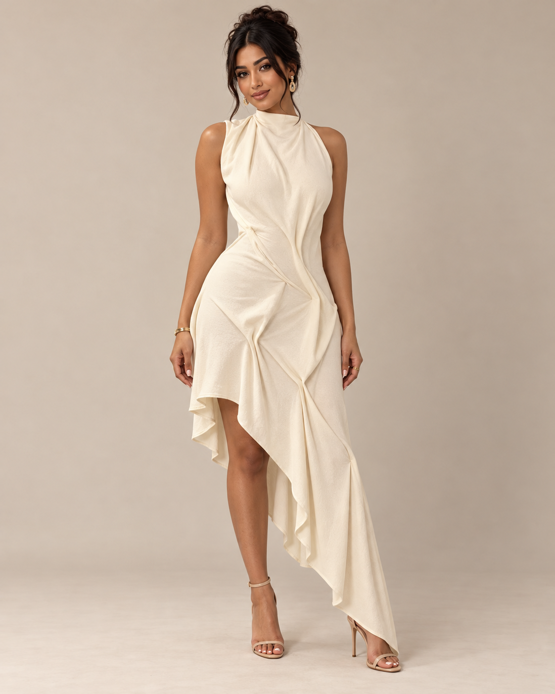 ROBE LONGUE ASYMÉTRIQUE COL AMÉRICAIN