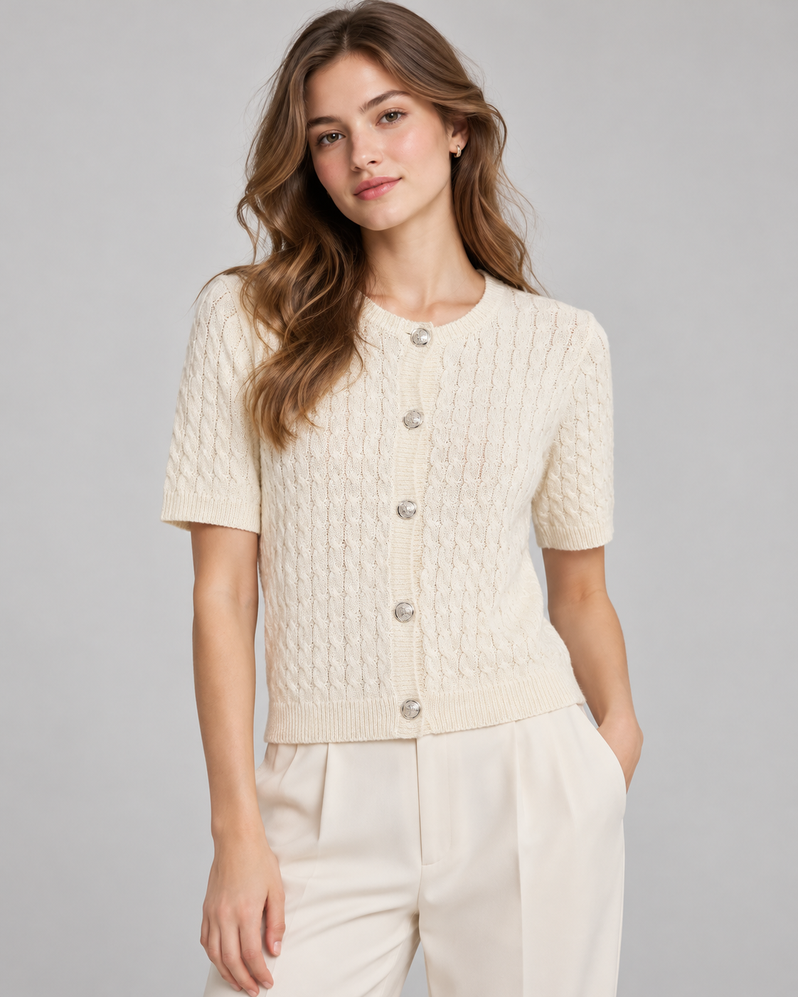 CARDIGAN MANCHE COURTE BOUTONNÉ