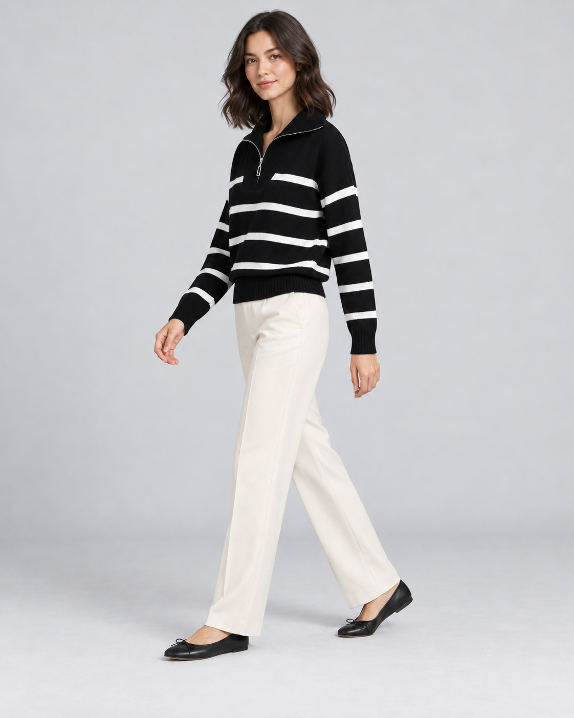PULL RAYÉ DEMI-ZIP