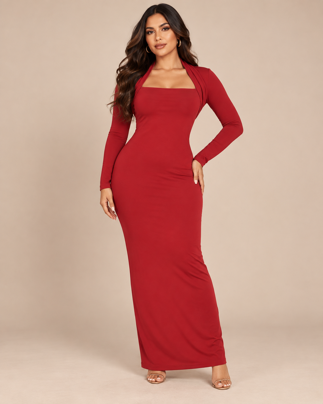 ROBE LONGUE EN MAILLE COL CARRÉ