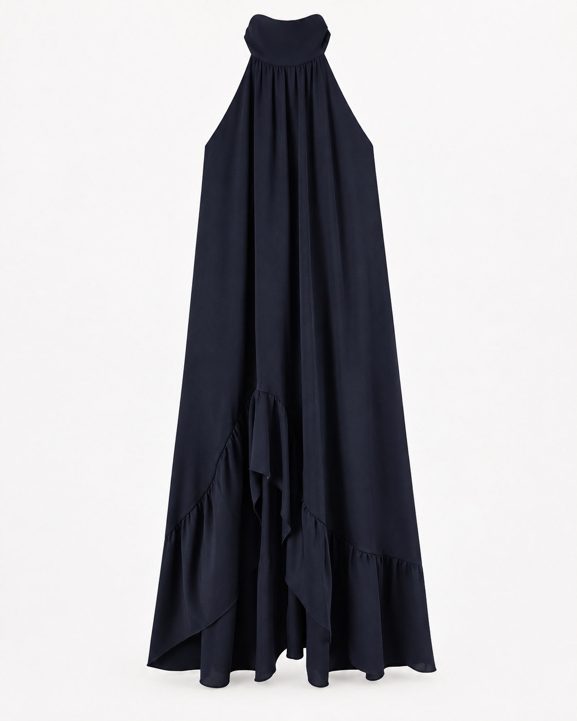 ROBE LONGUE COL AMÉRICAIN VOLANT ASYMÉTRIQUE