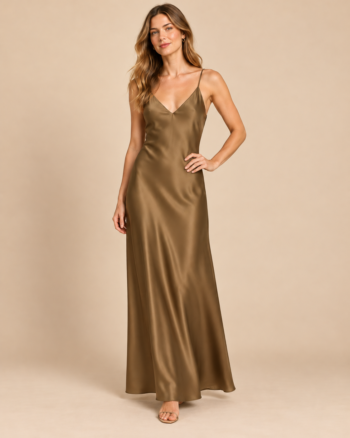 ROBE LONGUE SATINÉE À BRETELLES