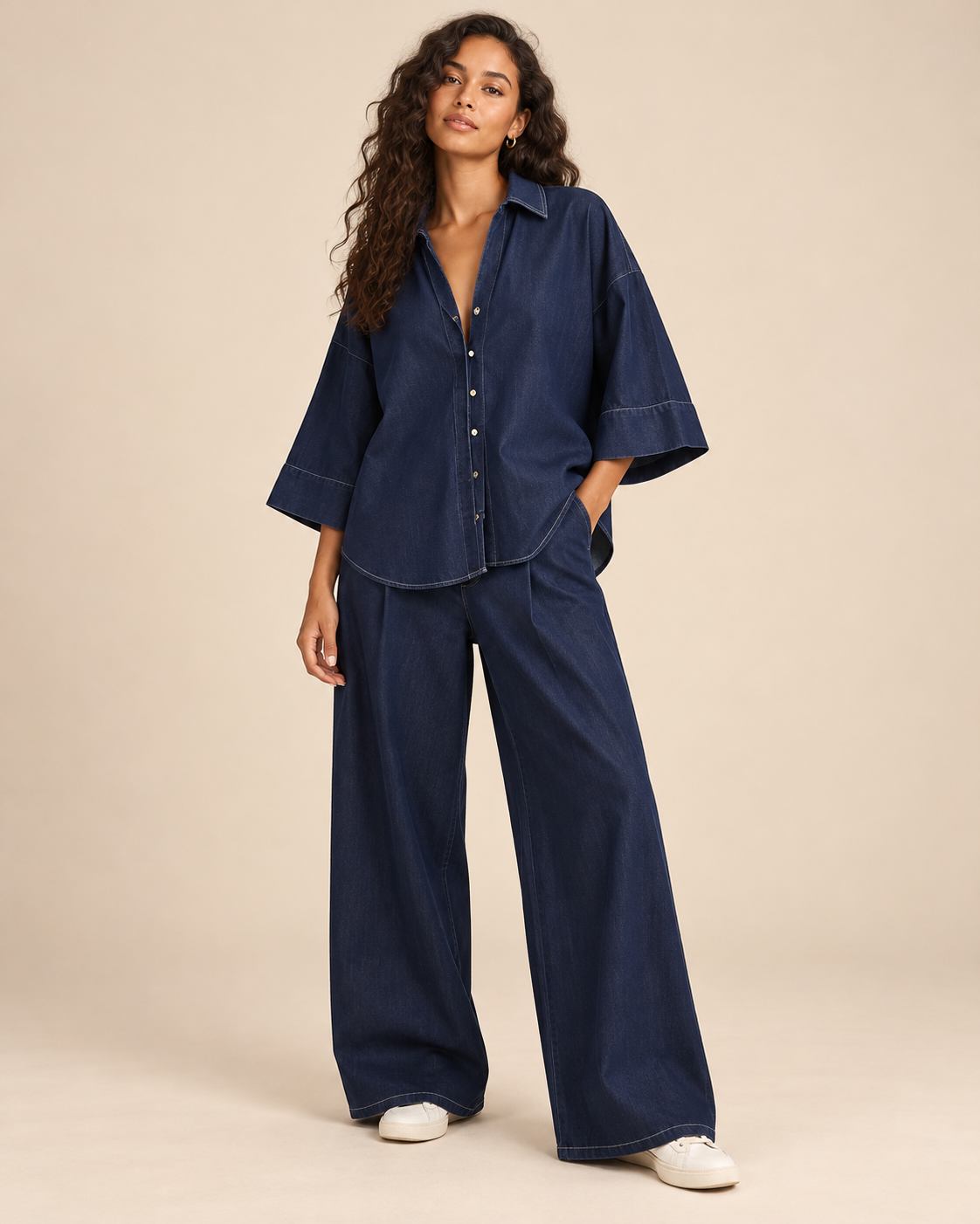 ENSEMBLE CHEMISE EN JEAN PANTALON LARGE