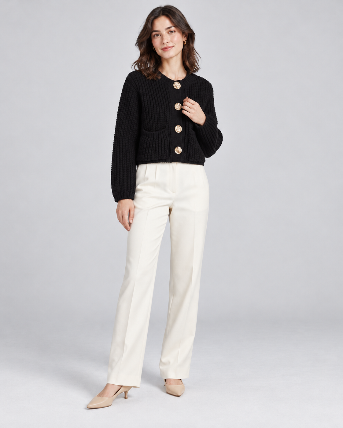 CARDIGAN ÉPAIS UNI BOUTONNÉ