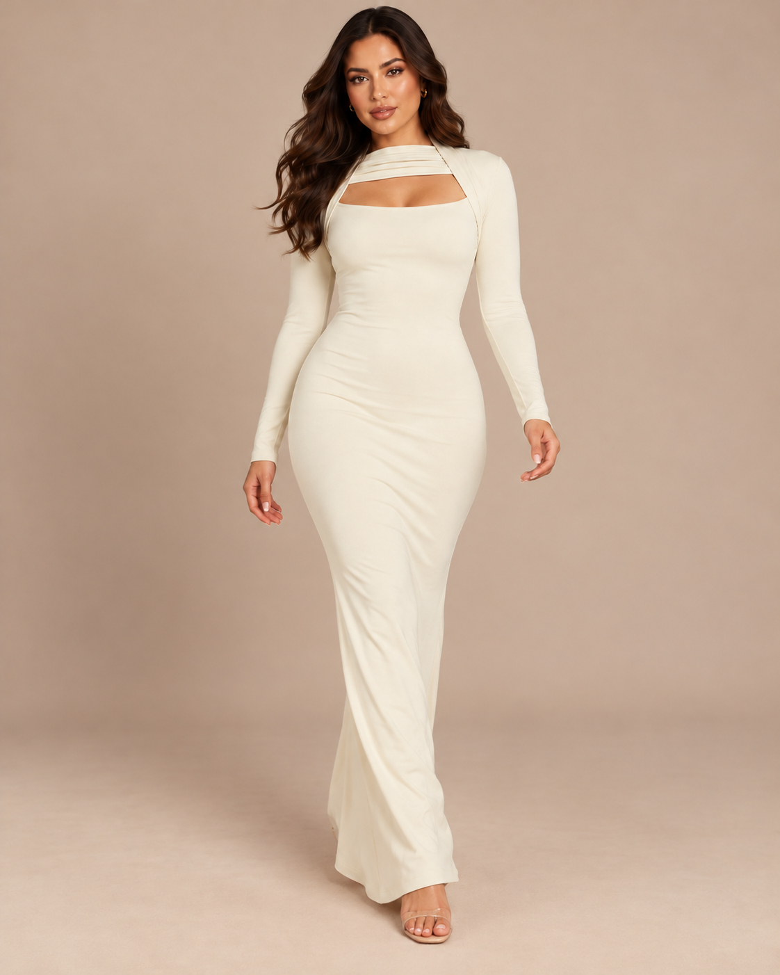 ROBE LONGUE EN MAILLE COL CARRÉ