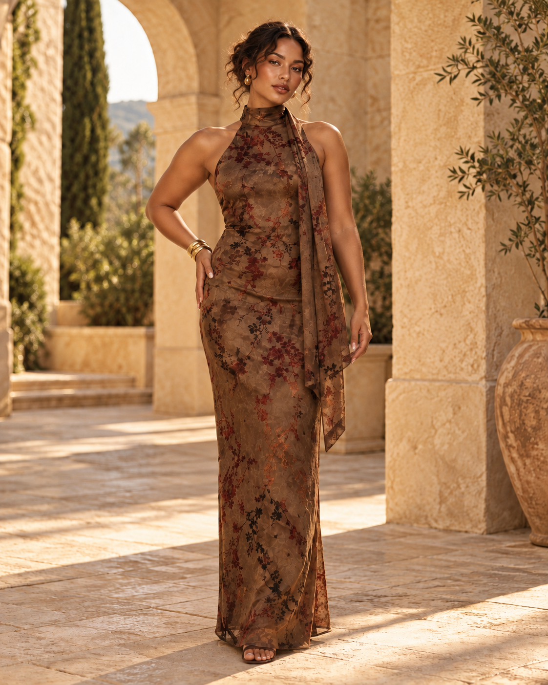 ROBE LONGUE FLORALE COL AMÉRICAIN