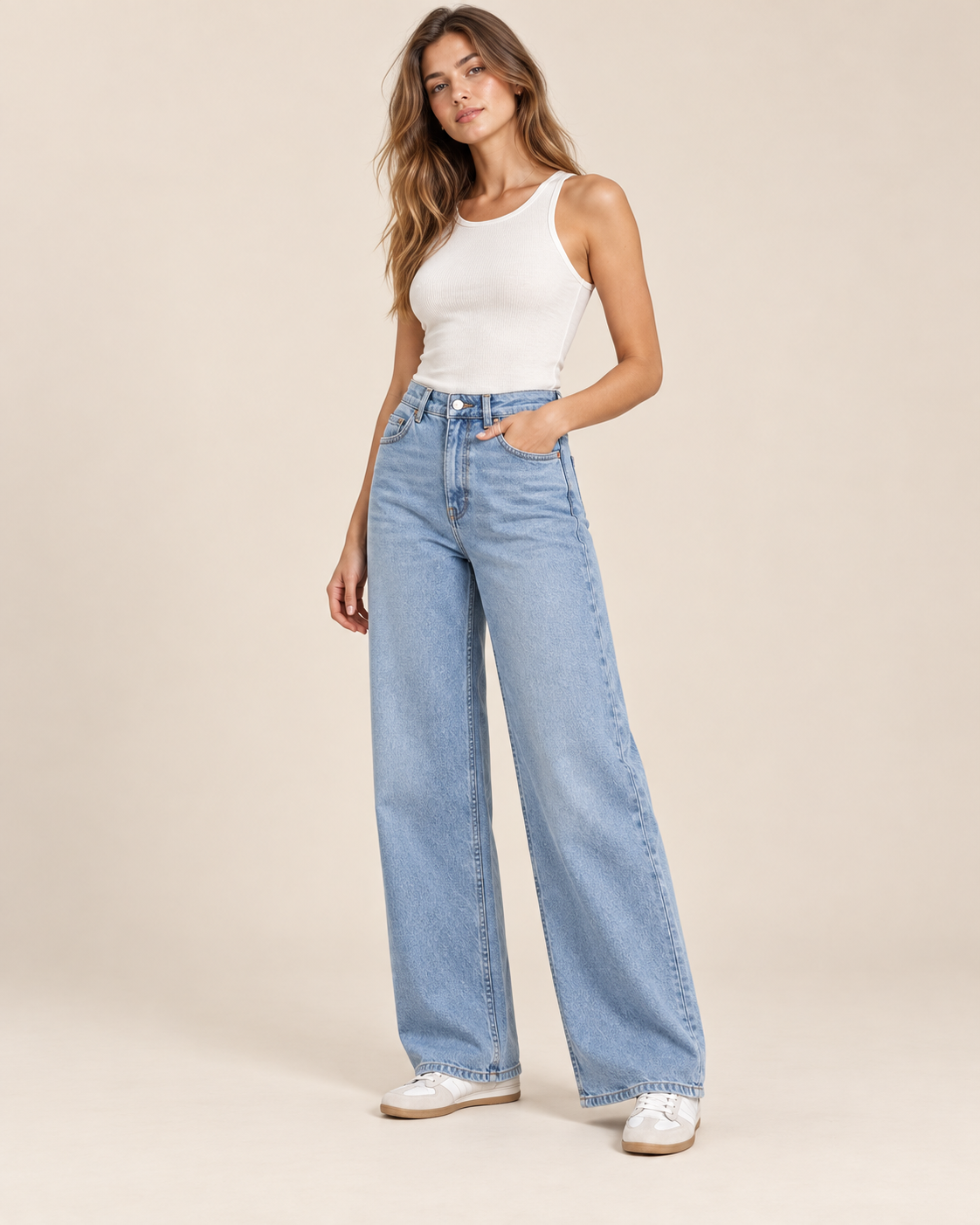 JEAN LARGE BLEU BEIGE MARINE