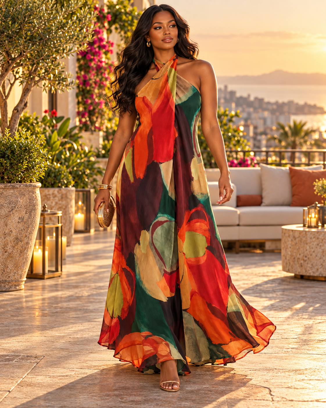 ROBE LONGUE IMPRIMÉE CROISÉE
