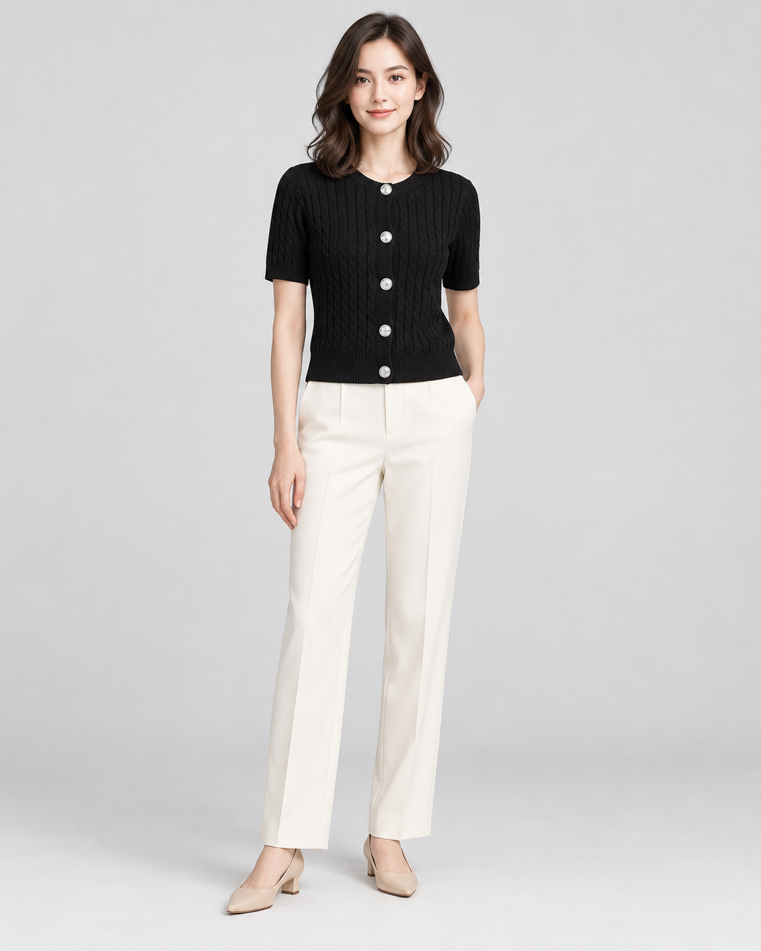 CARDIGAN MANCHE COURTE BOUTONNÉ