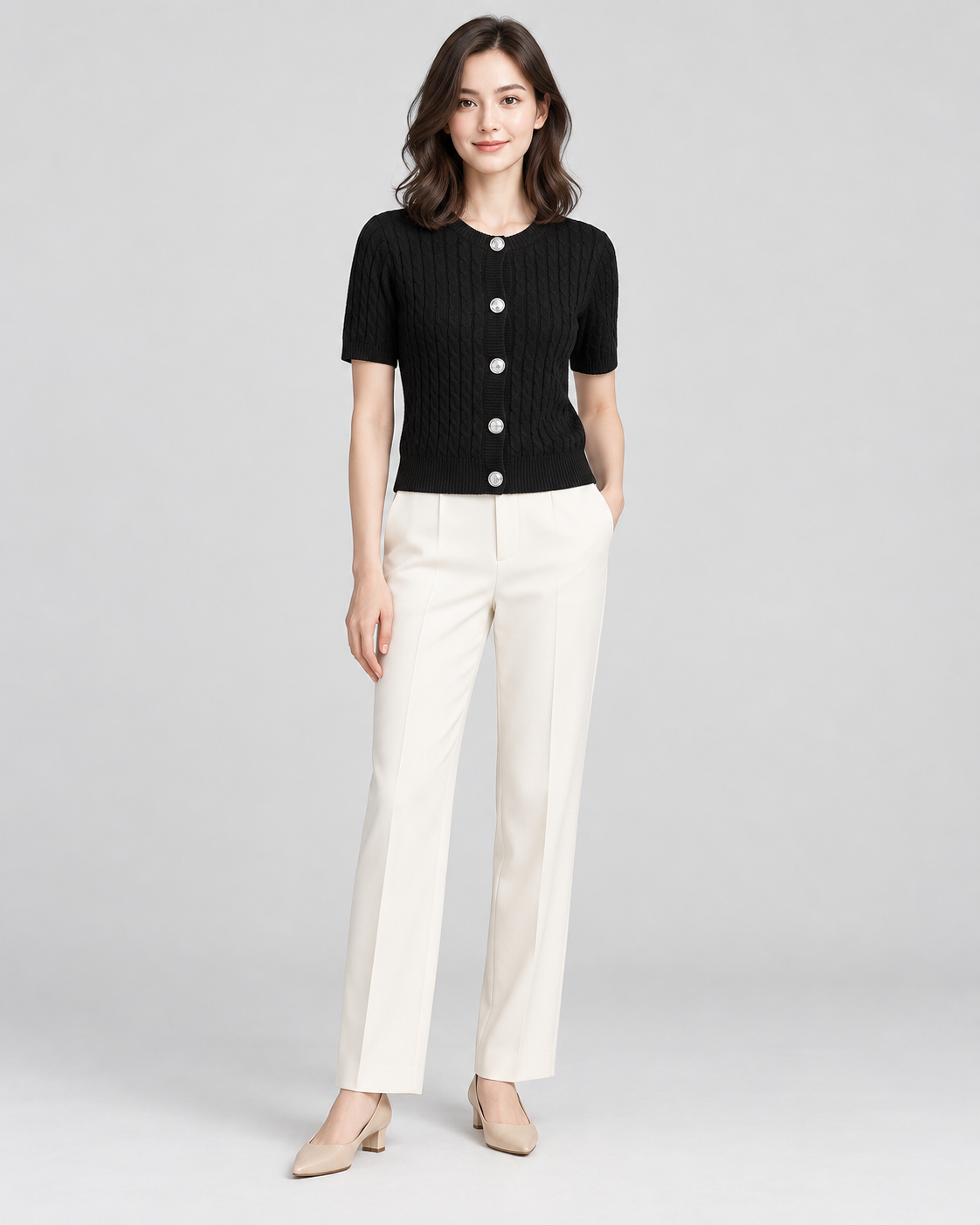 CARDIGAN MANCHE COURTE BOUTONNÉ