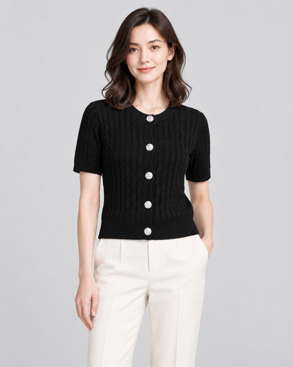 CARDIGAN MANCHE COURTE BOUTONNÉ