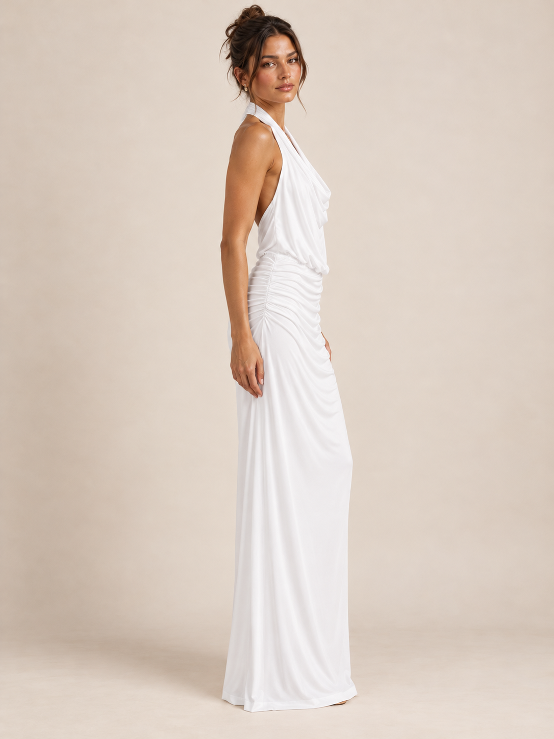 ROBE MI-LONGUE DRAPÉE COL AMÉRICAIN