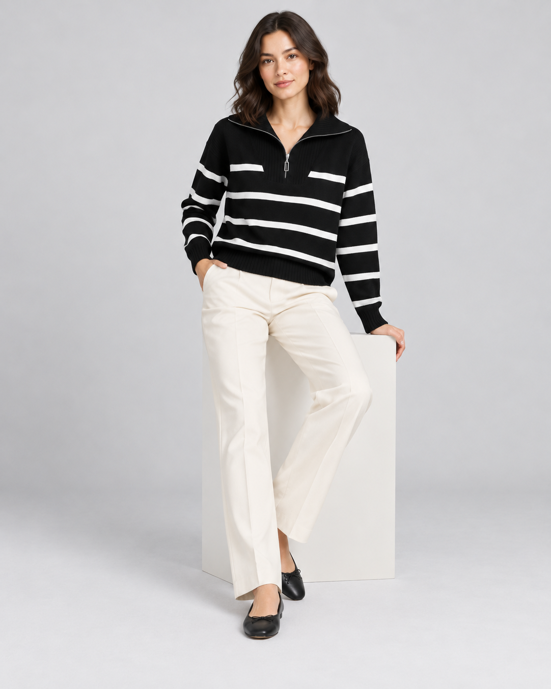 PULL RAYÉ DEMI-ZIP