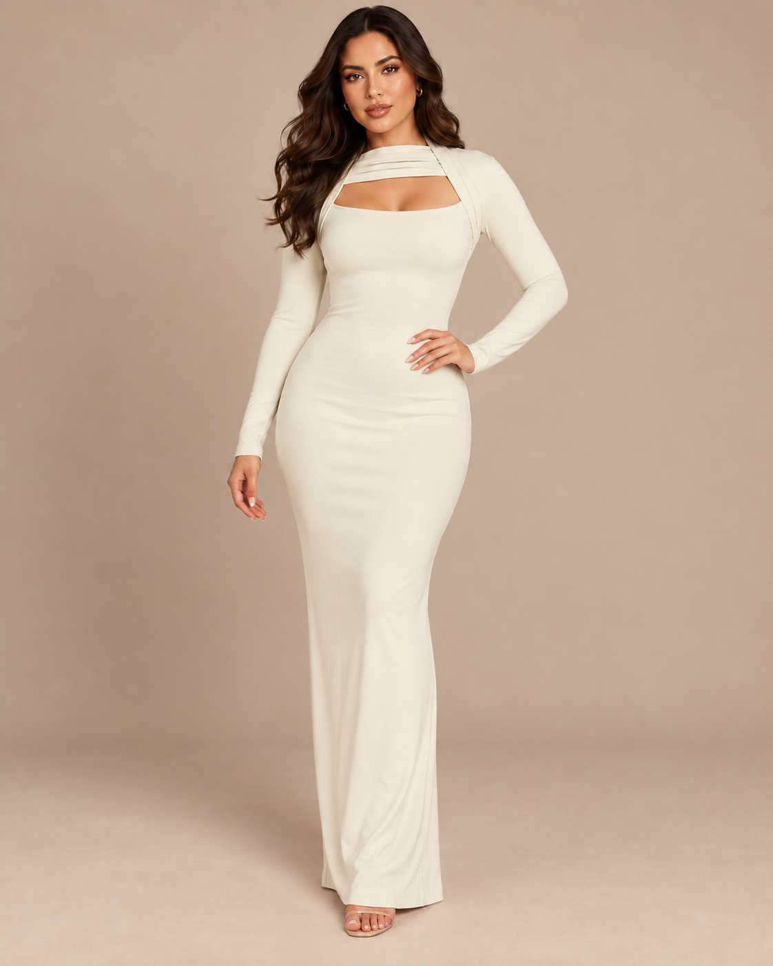 ROBE LONGUE EN MAILLE COL CARRÉ