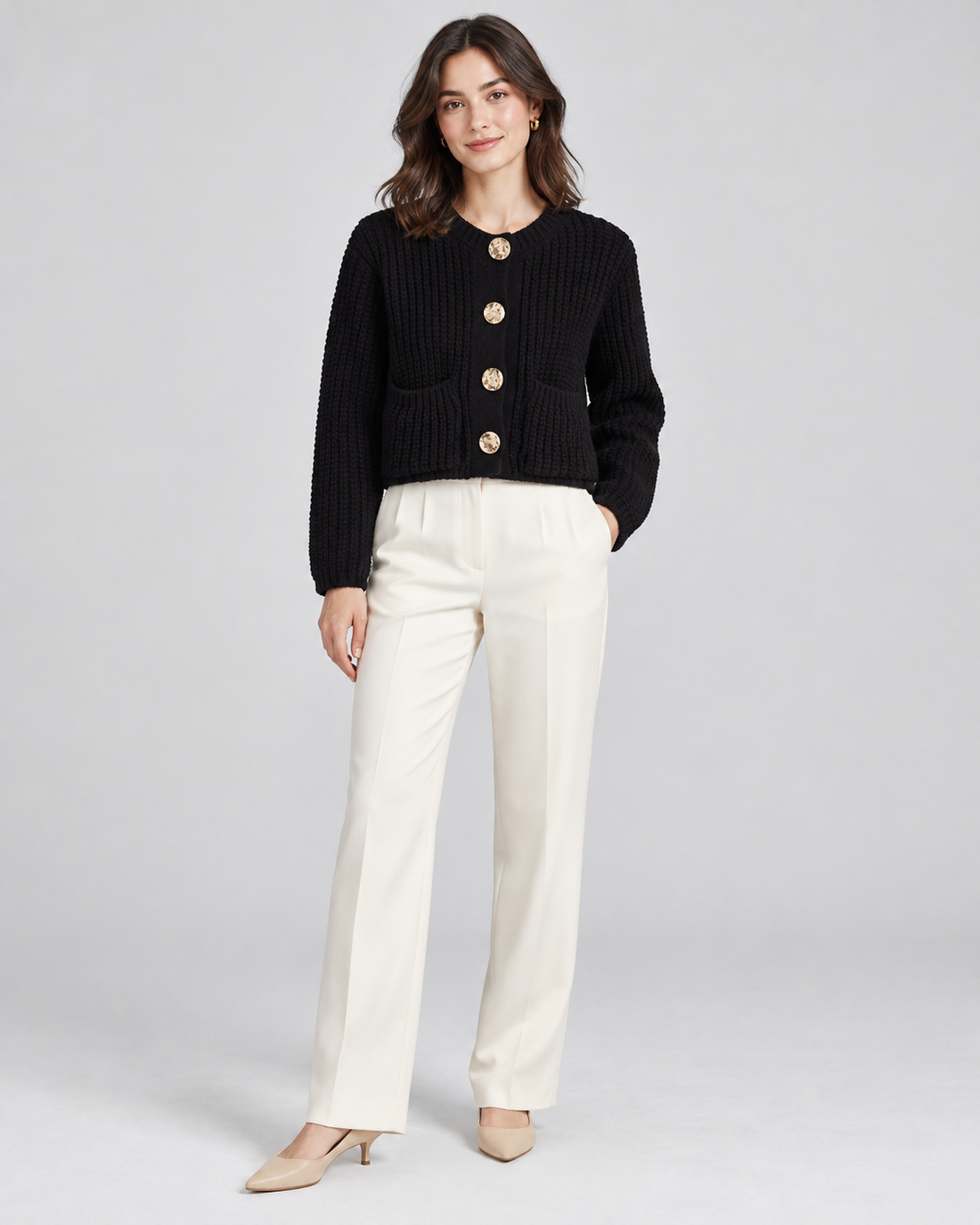 CARDIGAN ÉPAIS UNI BOUTONNÉ