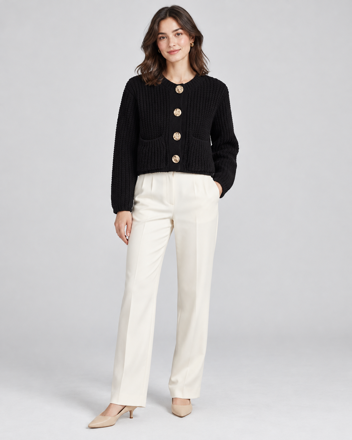 CARDIGAN ÉPAIS UNI BOUTONNÉ