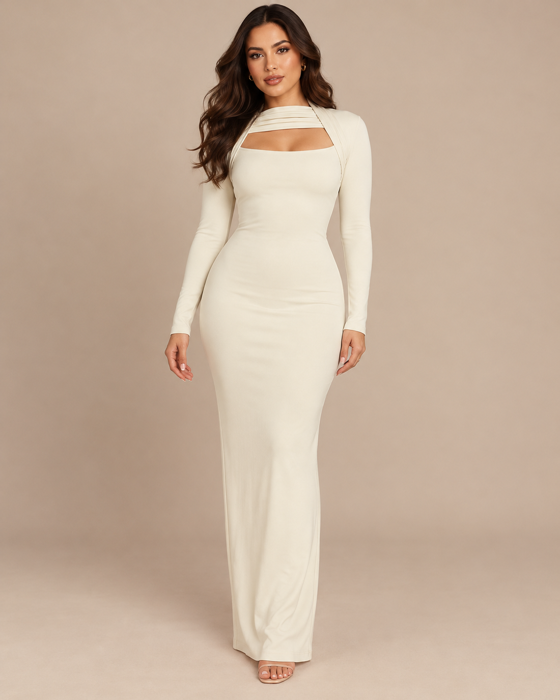 ROBE LONGUE EN MAILLE COL CARRÉ