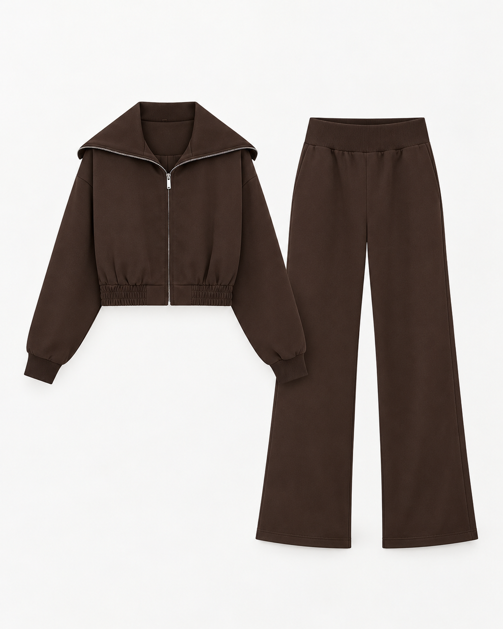 ENSEMBLE VESTE COL ZIPPÉ PANTALON ÉVASÉ