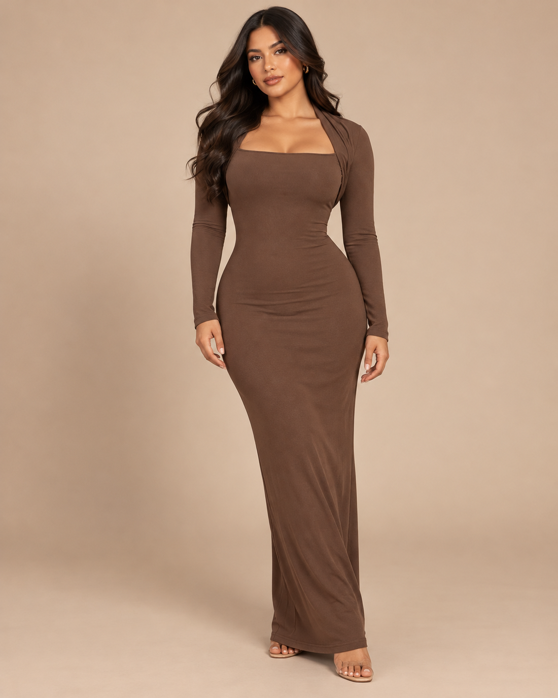ROBE LONGUE EN MAILLE COL CARRÉ