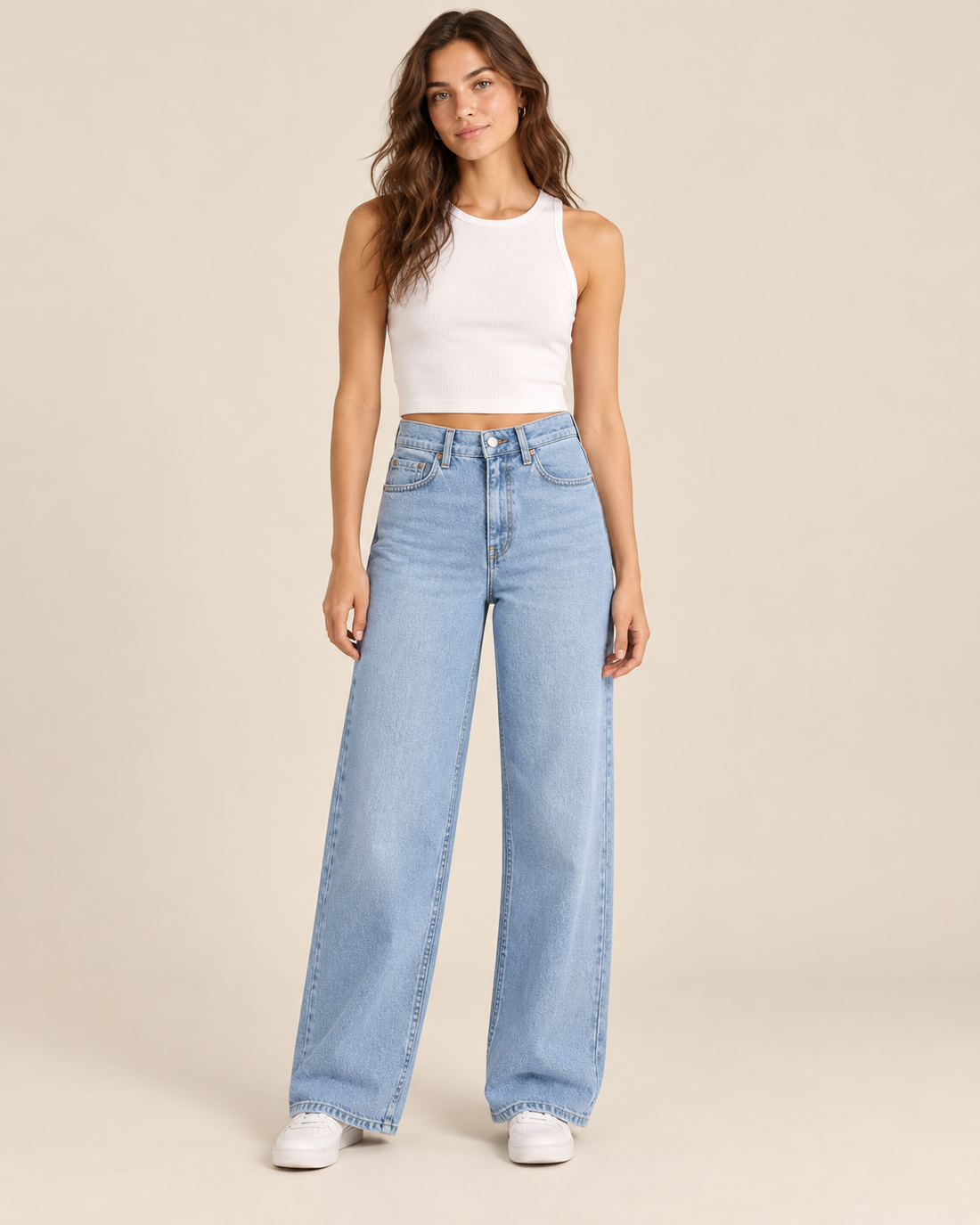 JEAN LARGE BLEU BEIGE MARINE