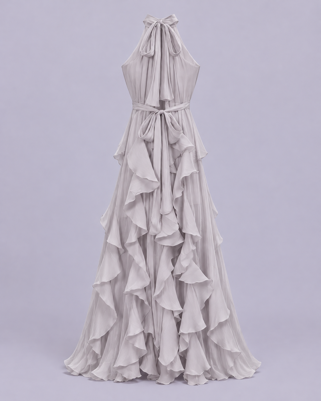 ROBE LONGUE À VOLANTS COL AMÉRICAIN